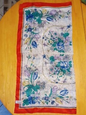 Vintage Berkshire 100% Polyester Scarf with Multicolor Floral Print 30X30